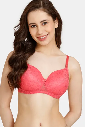 Buy Rosaline Padded Non Wired 3/4th Coverage Lace Bra - Georgia Peach